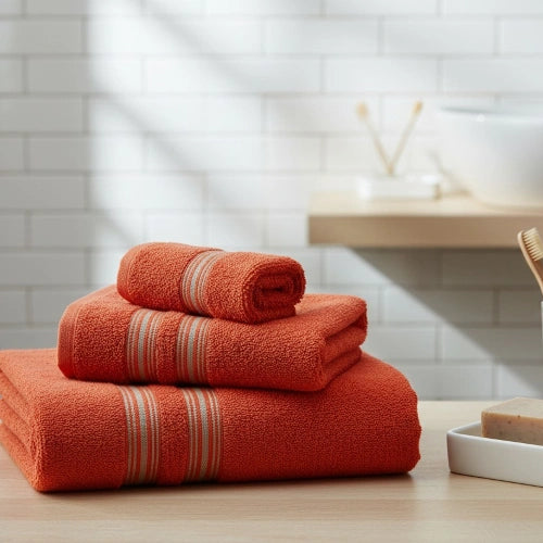 Elegant Red Plush Cotton Bath Towel folded neatly – soft & absorbent