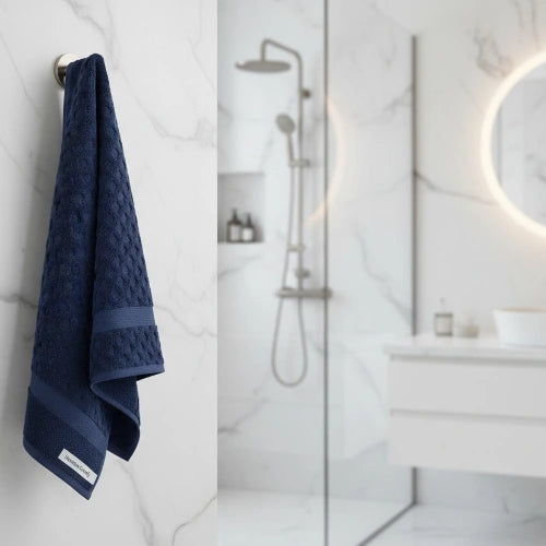 SoftNest Luxury Bath Towel hanging in bathroom – quick-drying cotton towel