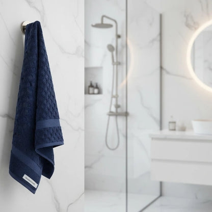 SoftNest Luxury Bath Towel hanging in bathroom – quick-drying cotton towel