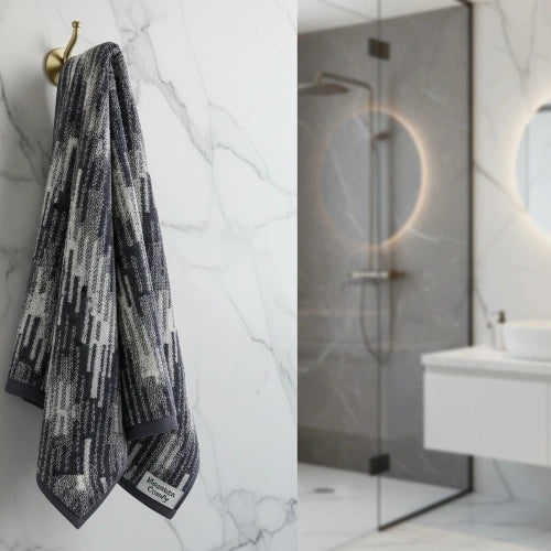 Monochrome Cotton Bath Towel hanging in modern bathroom – quick-drying towel