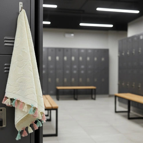 Elegant Floral Weave Gym Towel with Tassel Edges – Soft Cotton Design