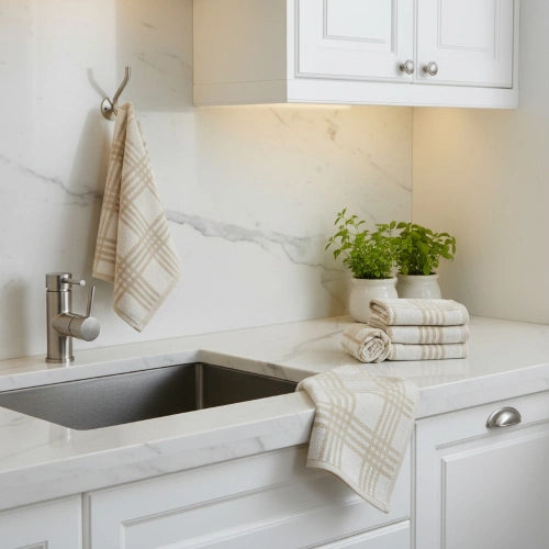 Waffle Weave Cotton Kitchen Towels – Lint-Free and Reusable Dish Towels
